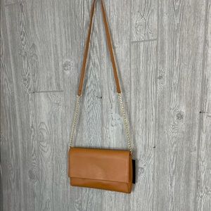 New Vegan Leather Brown Tan Gold Crossbody Purse